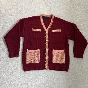 Cider Burgundy Cardigan with Pink Details